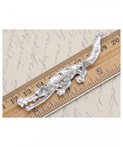 Sapphire Blue Rhinestone Shiny Silvery Tone Crocodile Alligator Animal Pin Brooch $10.19 Brooches & Pins