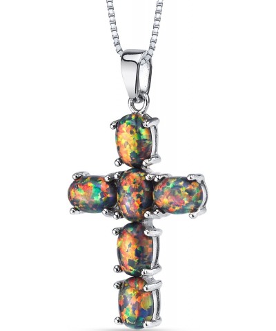 Created Black Fire Opal Cross Pendant Necklace for Women 925 Sterling Silver, 3 Carats total Oval Shape, with 18 inch Chain $...