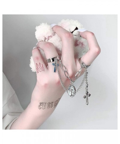 15pcs Chain Finger Rings Adjustable Gothic Rings Set Egirl Eboy Rings Emo Punk Rings Women Aesthetic Goth Rings with Chains S...