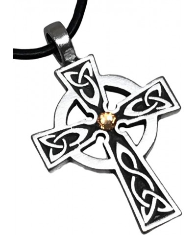 Pewter Wales Cross Pendant with Swarovski Crystal for Birthday on Leather Necklace Nov-Yellow $9.69 Necklaces