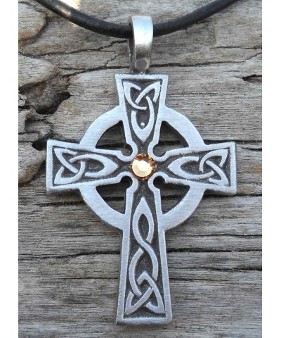 Pewter Wales Cross Pendant with Swarovski Crystal for Birthday on Leather Necklace Nov-Yellow $9.69 Necklaces