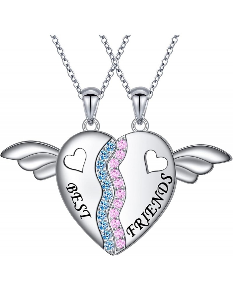 S925 Sterling Silver Best Friends Necklaces Matching Heart Friendship Necklaces for 2 BFF Gifts Jewelry Set Wings $26.54 Neck...