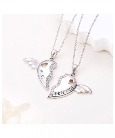 S925 Sterling Silver Best Friends Necklaces Matching Heart Friendship Necklaces for 2 BFF Gifts Jewelry Set Wings $26.54 Neck...