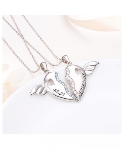 S925 Sterling Silver Best Friends Necklaces Matching Heart Friendship Necklaces for 2 BFF Gifts Jewelry Set Wings $26.54 Neck...