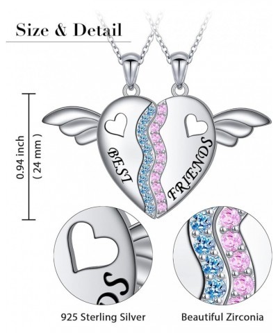 S925 Sterling Silver Best Friends Necklaces Matching Heart Friendship Necklaces for 2 BFF Gifts Jewelry Set Wings $26.54 Neck...