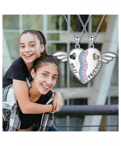 S925 Sterling Silver Best Friends Necklaces Matching Heart Friendship Necklaces for 2 BFF Gifts Jewelry Set Wings $26.54 Neck...