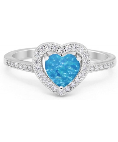 Halo Dazzling Heart Promise Ring Round Simulated Cubic Zirconia 925 Sterling Silver Lab Created Blue Opal $12.31 Rings