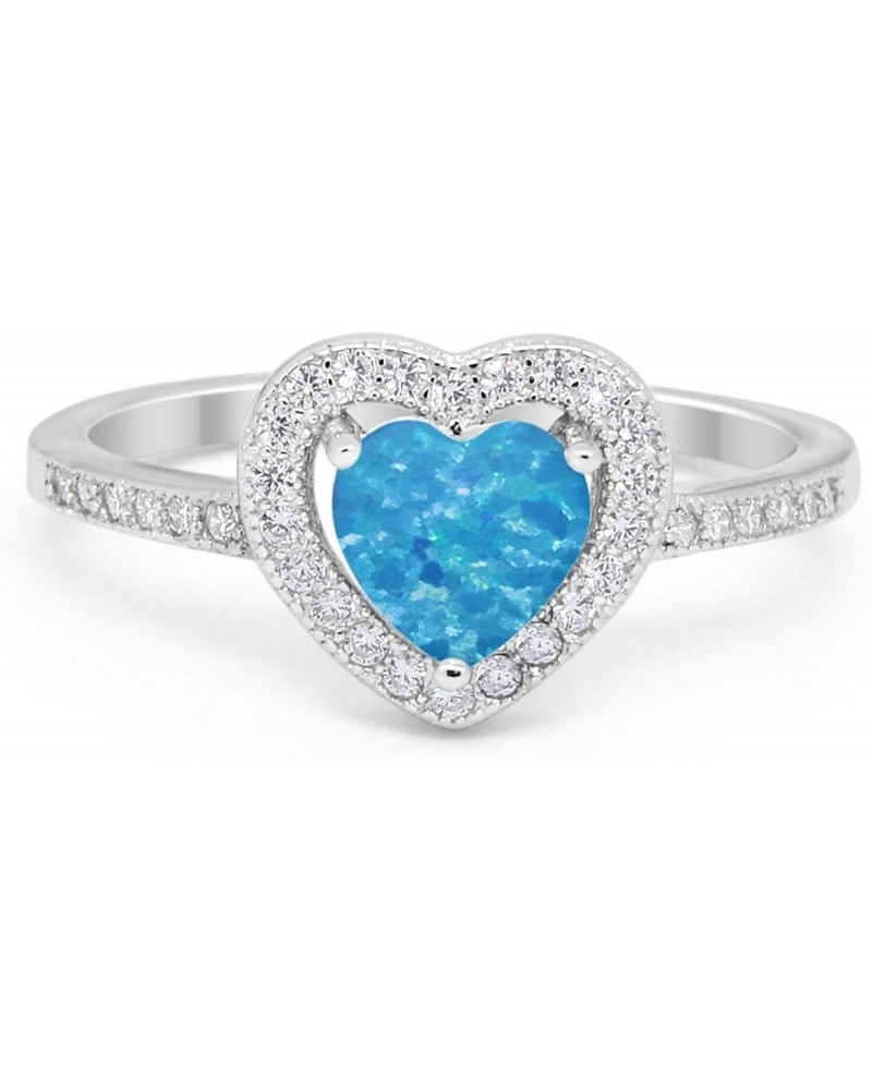 Halo Dazzling Heart Promise Ring Round Simulated Cubic Zirconia 925 Sterling Silver Lab Created Blue Opal $12.31 Rings