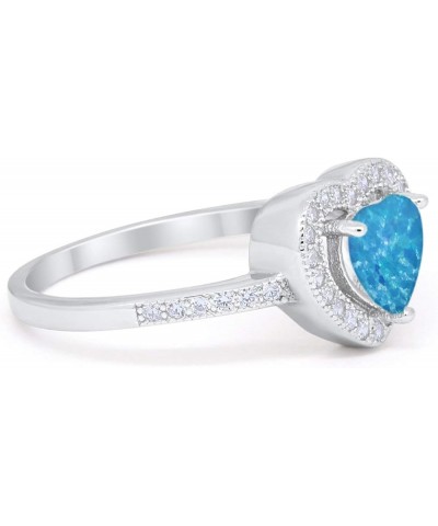 Halo Dazzling Heart Promise Ring Round Simulated Cubic Zirconia 925 Sterling Silver Lab Created Blue Opal $12.31 Rings