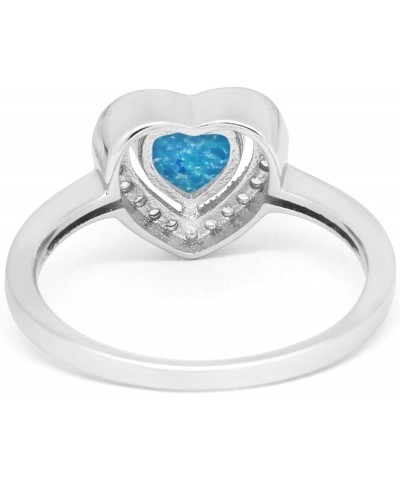 Halo Dazzling Heart Promise Ring Round Simulated Cubic Zirconia 925 Sterling Silver Lab Created Blue Opal $12.31 Rings