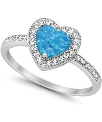 Halo Dazzling Heart Promise Ring Round Simulated Cubic Zirconia 925 Sterling Silver Lab Created Blue Opal $12.31 Rings