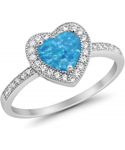 Halo Dazzling Heart Promise Ring Round Simulated Cubic Zirconia 925 Sterling Silver Lab Created Blue Opal $12.31 Rings