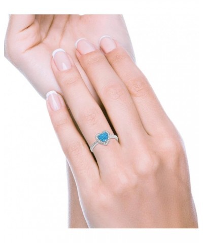 Halo Dazzling Heart Promise Ring Round Simulated Cubic Zirconia 925 Sterling Silver Lab Created Blue Opal $12.31 Rings