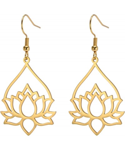 Stainless Steel Lotus Flower Dangle Earrings Bohemian Drop Earring Unique Geometric Jewelry for Women Lotus 7-Gold $9.37 Earr...