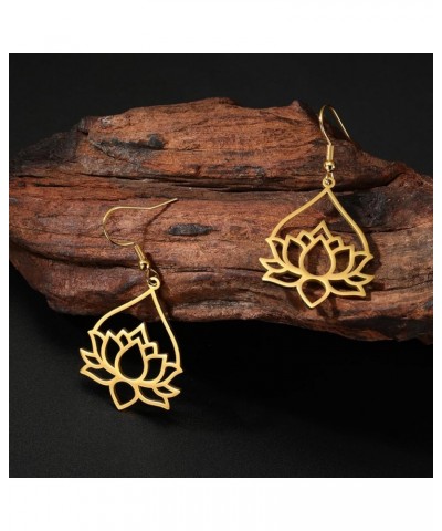 Stainless Steel Lotus Flower Dangle Earrings Bohemian Drop Earring Unique Geometric Jewelry for Women Lotus 7-Gold $9.37 Earr...