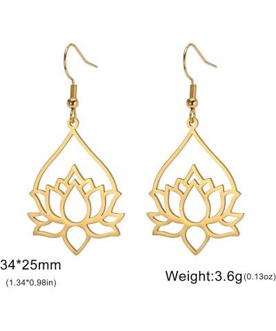 Stainless Steel Lotus Flower Dangle Earrings Bohemian Drop Earring Unique Geometric Jewelry for Women Lotus 7-Gold $9.37 Earr...