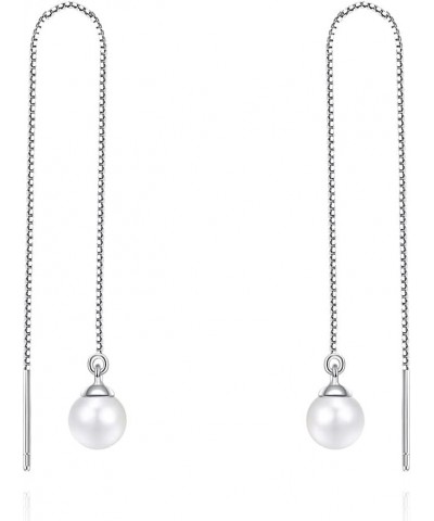 Chain Threader Earrings Long Chain Dangling Earrings Pull Through Earrings for Multiple Piercing 6mm Pearl $7.53 Earrings