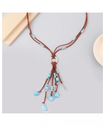 Long Necklace for Women Boho Lariat Choker Neckalce Leather Turquoise Neckalce for Girls Y Necklace Beach Jewelry circle Long...