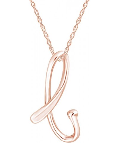 14k Gold Over Sterling Silver Alphabet Letter Script Initial Pendant Necklace with 18" Chain Jewelry for Women Rose Gold Over...