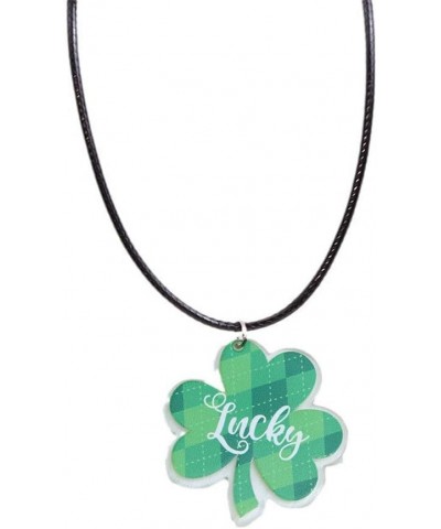 Three Leaf Clover Pendant Necklace For Women Girls Acrylic Leather Rope Fashion Simple Green Shamlock Pressed Flowers "Lucky"...