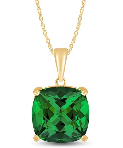 Jewel Zone US 4.53 Carat 12mm Cushion Green Simulated Helenite Pendant Necklace 14k Gold Over Sterling Silver yellow-gold-pla...