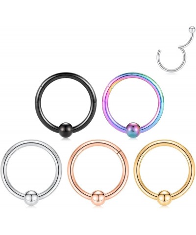 316L Hinged Segment Seamless Clicker Ring Nose Ring Hoop Septum Helix Conch Piercing Jewelry 5PCS Daith Lip Lobe Hoop Earring...