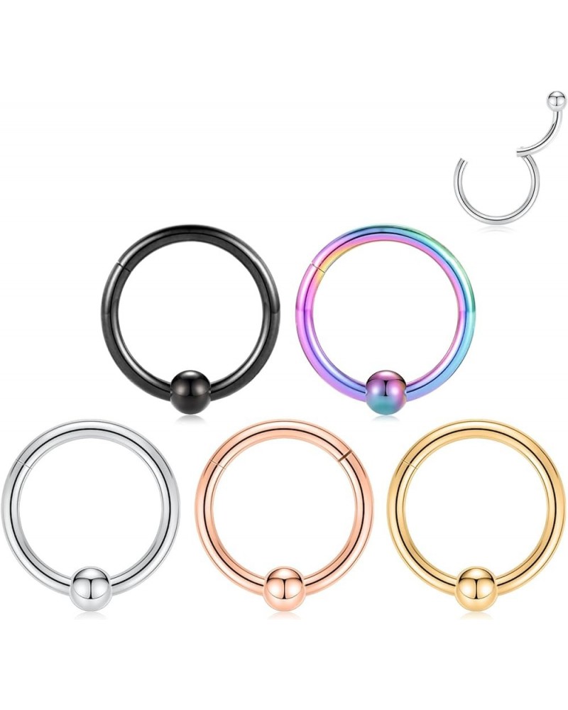 316L Hinged Segment Seamless Clicker Ring Nose Ring Hoop Septum Helix Conch Piercing Jewelry 5PCS Daith Lip Lobe Hoop Earring...