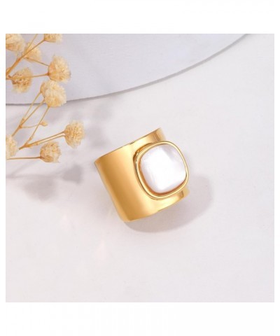 Bummer Gold Mother of Pearl Rings Pearl Rings for Women 18K Gold Plated Rings Signet Rings for Women Gold Chunky Ring Boho Ri...