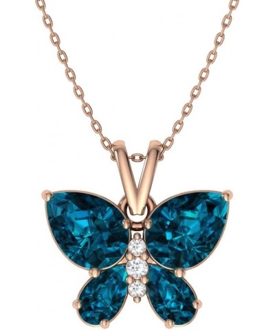 Natural and Certified Gemstone and Diamond Butterfly Petite Necklace in 14k White Gold | 1.04 Carat Pendant with Chain London...