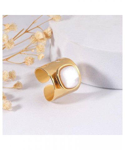 Bummer Gold Mother of Pearl Rings Pearl Rings for Women 18K Gold Plated Rings Signet Rings for Women Gold Chunky Ring Boho Ri...