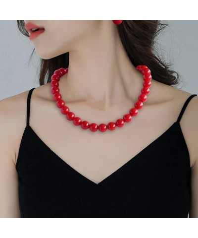 Beaded Necklace Choker Earrings Set Colorful Acrylic Big Bubblegum Statement Summer Party Jewelry for Women Girls Red $10.44 ...