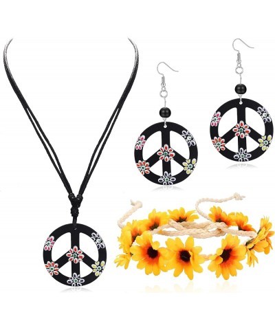 Hippie Costume Set for Women Peace Sign Necklace Peace Sign Earring Flower Crown Headband 60s 70s Party Accessories Jewelry S...