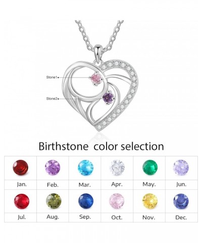 Personalized Birthstone Heart Necklace Custom Pendant Mother's Day Jewelry Gifts for Women Mom Wife 2 Stones $14.55 Necklaces