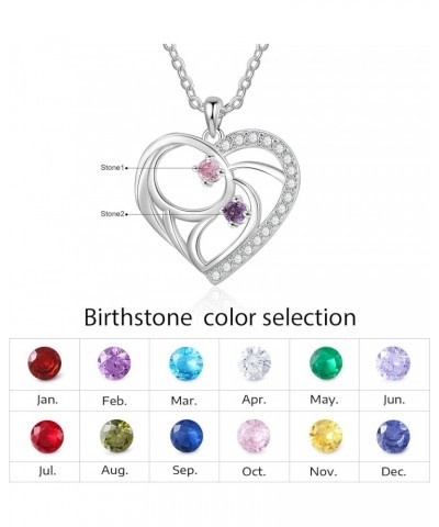 Personalized Birthstone Heart Necklace Custom Pendant Mother's Day Jewelry Gifts for Women Mom Wife 2 Stones $14.55 Necklaces