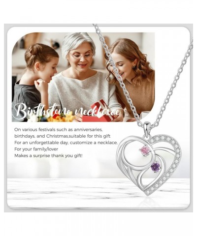 Personalized Birthstone Heart Necklace Custom Pendant Mother's Day Jewelry Gifts for Women Mom Wife 2 Stones $14.55 Necklaces