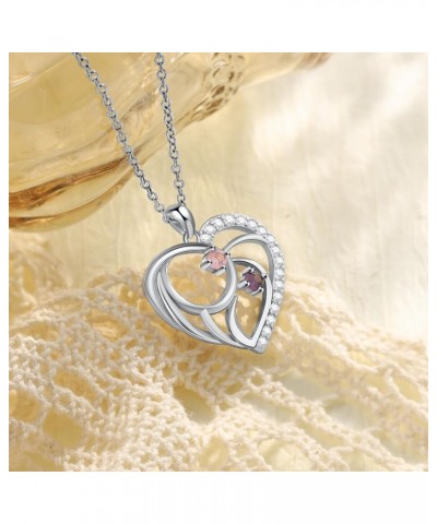 Personalized Birthstone Heart Necklace Custom Pendant Mother's Day Jewelry Gifts for Women Mom Wife 2 Stones $14.55 Necklaces