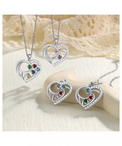 Personalized Birthstone Heart Necklace Custom Pendant Mother's Day Jewelry Gifts for Women Mom Wife 2 Stones $14.55 Necklaces