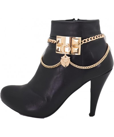 Women Western Fashion Jewelry Boot Bracelet Gold Metal Chain Shoe Anklet Western Lion Charm Spike $14.27 Anklets