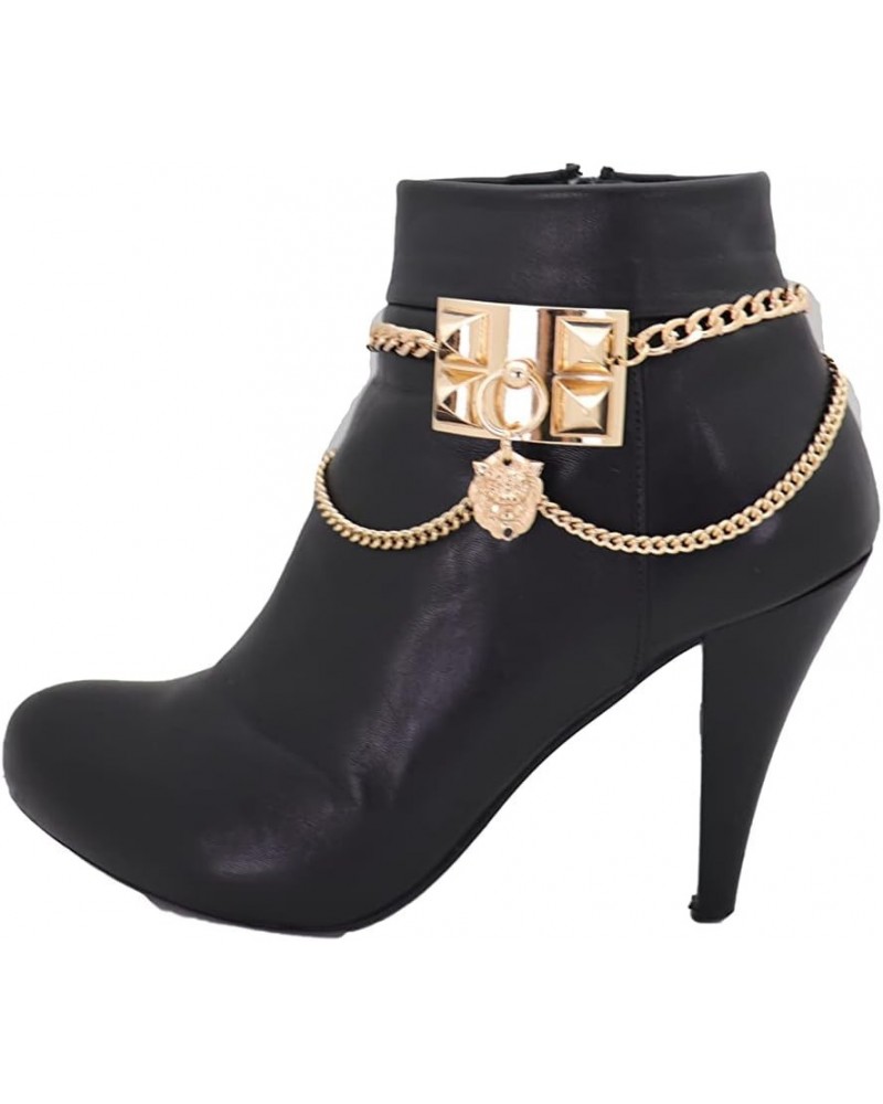 Women Western Fashion Jewelry Boot Bracelet Gold Metal Chain Shoe Anklet Western Lion Charm Spike $14.27 Anklets