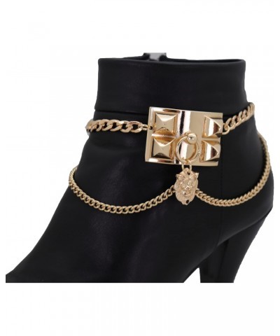 Women Western Fashion Jewelry Boot Bracelet Gold Metal Chain Shoe Anklet Western Lion Charm Spike $14.27 Anklets