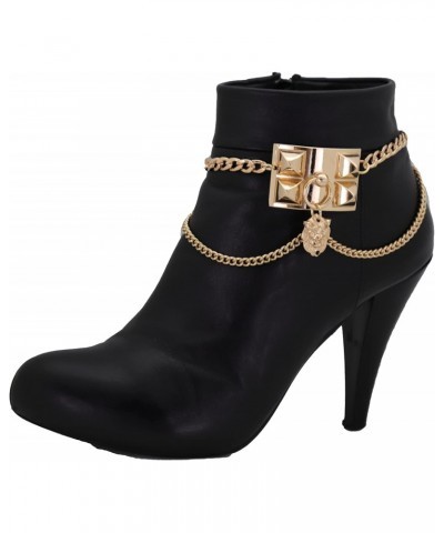 Women Western Fashion Jewelry Boot Bracelet Gold Metal Chain Shoe Anklet Western Lion Charm Spike $14.27 Anklets