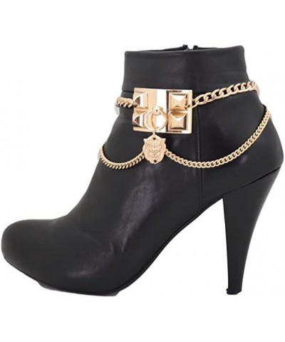 Women Western Fashion Jewelry Boot Bracelet Gold Metal Chain Shoe Anklet Western Lion Charm Spike $14.27 Anklets