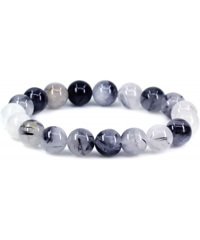 Natural Gemstone 10mm Round Beads Stretch Bracelet 7 Inch Black Rutilated Quartz $10.44 Bracelets