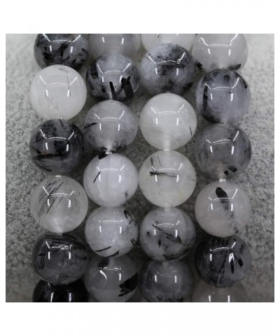 Natural Gemstone 10mm Round Beads Stretch Bracelet 7 Inch Black Rutilated Quartz $10.44 Bracelets