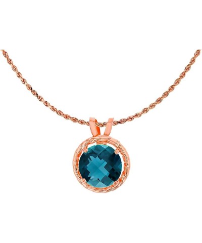 10K Rose Gold 6mm Round Rope Frame Rabbit Ear 18" Rope Chain Necklace Blue Topaz-London Blue Topaz Rose Gold $62.98 Necklaces