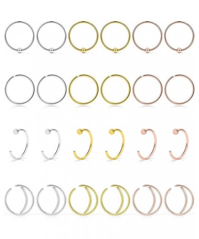 24PCS 22G Surgical Steel Moon Nose Rings Hoop Nostril Septum Ring Piercing Jewelry for Women Girls Men 8mm 10mm 24pcs/22g/mix...