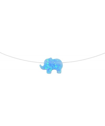 Floating Opal Elephant Necklace - Opal Elephant Pendant Floating Illusion Invisible Line Choker Light Blue - 15 inches $12.20...