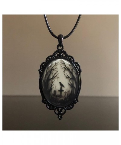 Gothic Style Cemetery Scene Victorian Style Necklace for Women, Girls, arylic, No Gemstone $7.01 Necklaces