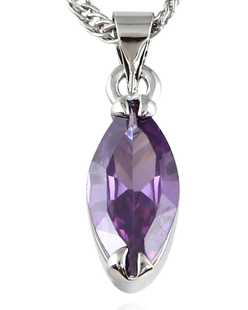 Pendant with 18" Chain & Marquise Cut CZ [6 Colors available] in White Gold Plated, Simple Modern Elegant Purple $7.13 Necklaces