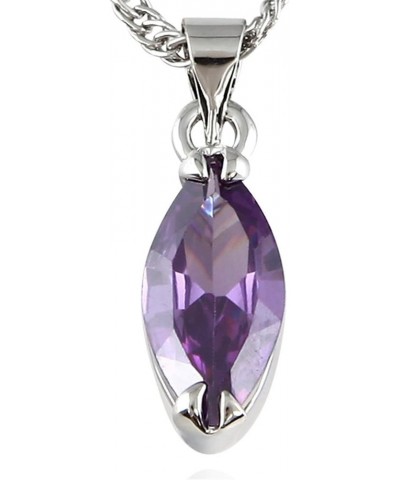 Pendant with 18" Chain & Marquise Cut CZ [6 Colors available] in White Gold Plated, Simple Modern Elegant Purple $7.13 Necklaces